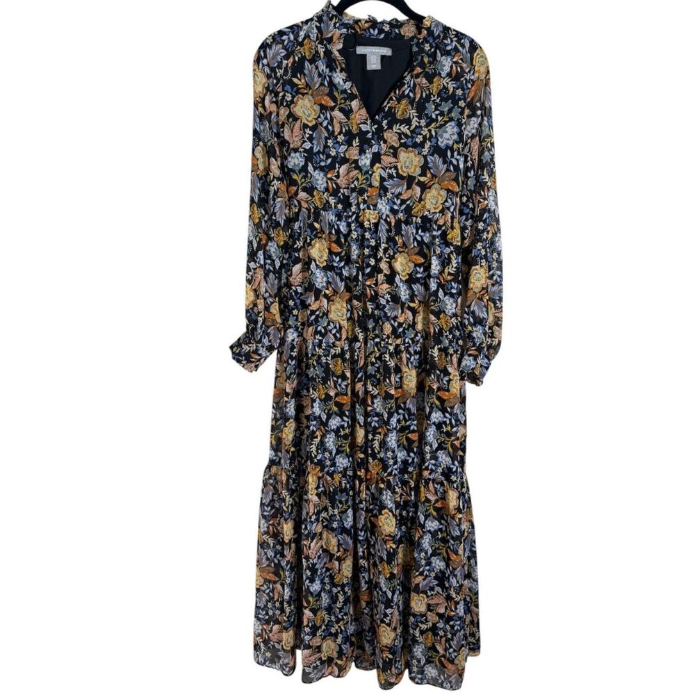 Lucky Brand Black Floral Tiered Boho Maxi Dress Size